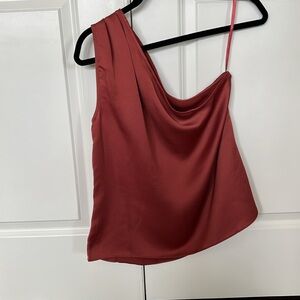 White House Black Market One-Shoulder Top in Deep Red